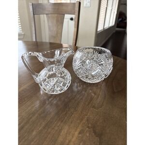 Vintage Cut Crystal Rose Bowl/Vase/Pitcher Clear Starburst Pattern Unmarked